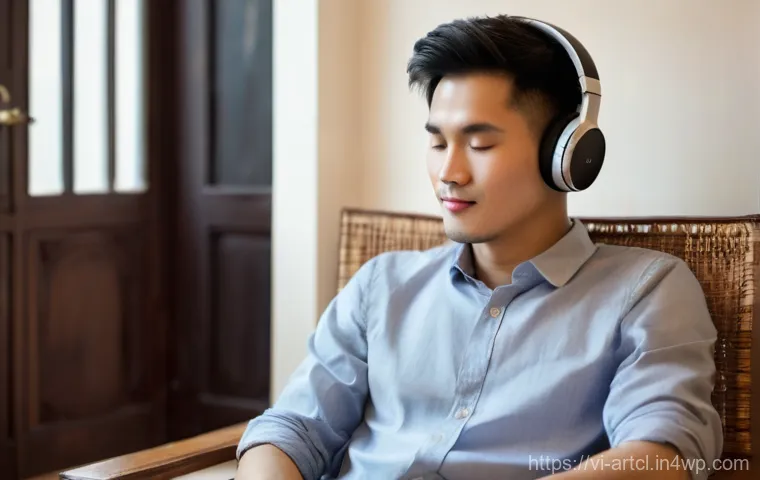 사운드 아트의 청각적 요소 분석하기 - **A person in their early 20s, wearing stylish, casual clothing appropriate for a warm Vietnamese ur...