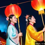 Home 21 사운드 아트와 문화적 정체성의 표현 - A vibrant scene of a traditional Vietnamese folk music festival blending ancient and modern elements...