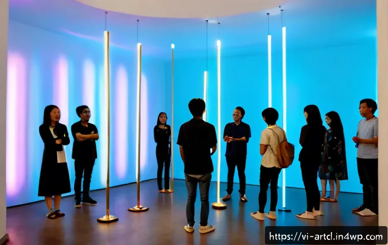 사운드 아트와 미디어 아트의 상호작용 - Photorealistic contemporary sound art installation in a quiet Hanoi gallery, a Vietnamese artist adj...